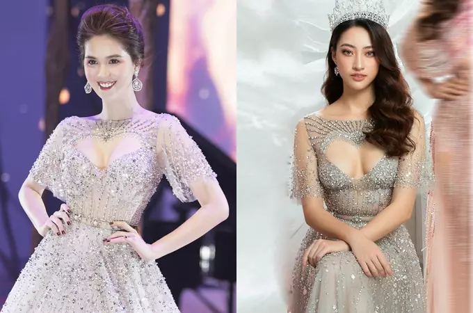 Hai người đẹp diện bộ đầm công chúa theo những cách khác nhau nhưng đều khoe khéo được vòng 1 nóng bỏng. 