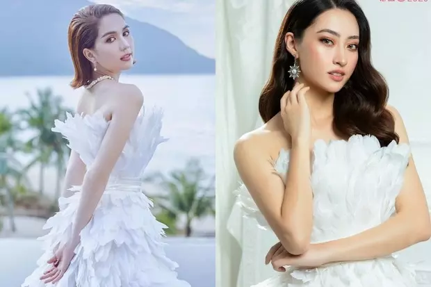 Ngọc Trinh bị cho là quá gầy gò trong bộ đầm lông vũ này còn Lương Thùy Linh lại được đánh giá cao hơn với body cân đối.