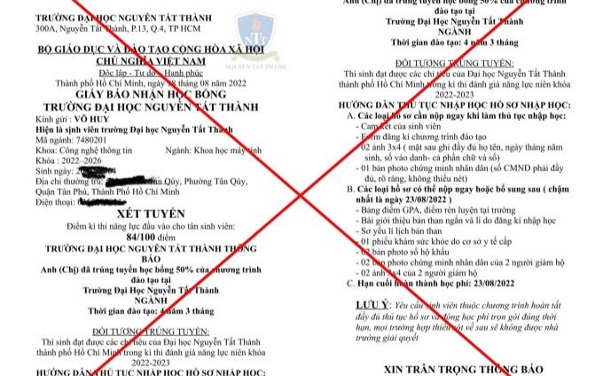 Trường Đại học bị giả mạo giấy báo trúng tuyển đại học và học bổng gửi thí sinh Ảnh 2
