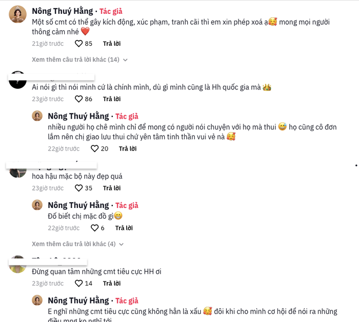 Nông Thúy Hằng lên tiếng phản pháo, giữ tinh thần lạc quan trước những bình luận trái chiều.