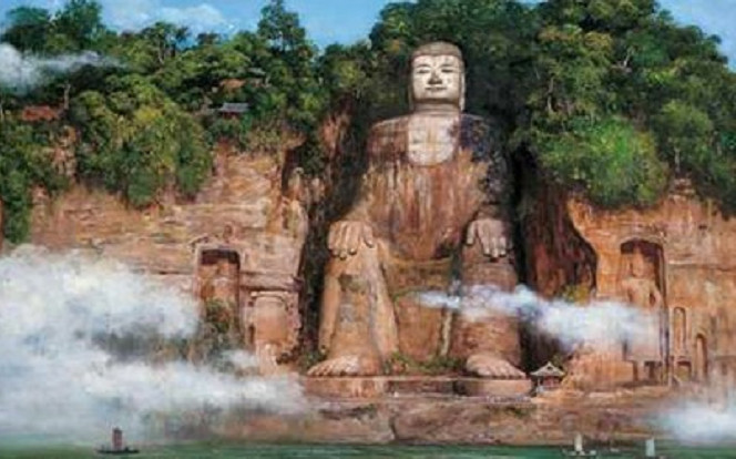 Tượng đá lớn nhất thế giới ở Trung Quốc lộ diện hoàn toàn do hạn hán kéo dài Ảnh 2