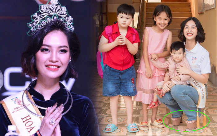 Hoa hậu Nông Thuý Hằng khiến netizen tranh cãi vì mang giày cao gót 20cm đi từ thiện Ảnh 2