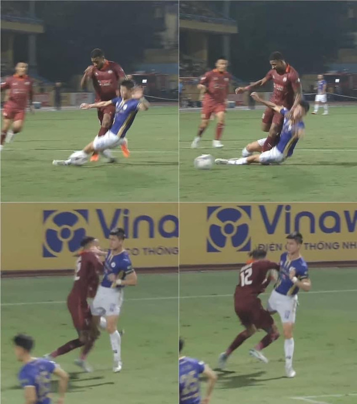 Duy Mạnh đánh đối thủ và một lần khiến Hà Nội FC bị phạt đền.