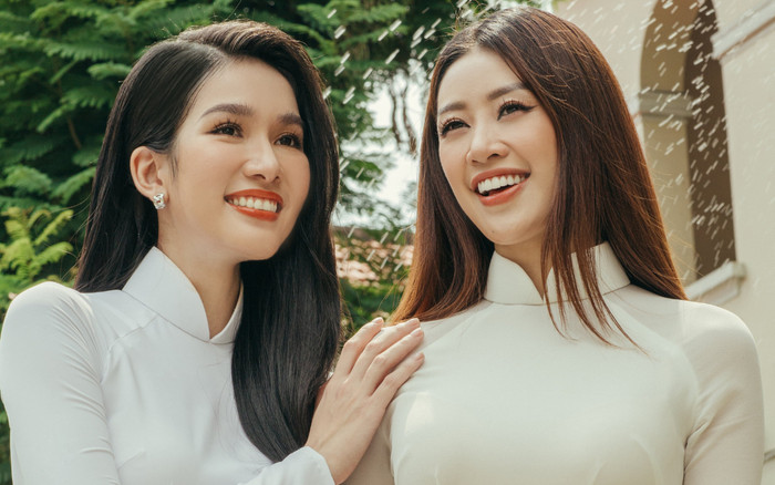 Hoa hậu Khánh Vân và Á hậu Phương Anh diện áo trắng nền nã nhân ngày tựu trường Ảnh 2