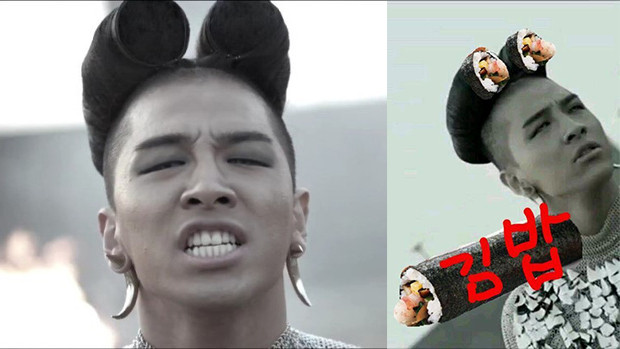 Màn quấn lô tóc khó hiểu của Taeyang được dân tình chỉnh sửa thêm vào lại hệt như hai cuộn kimbap.