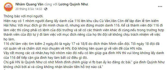 Vụ Hải Như mất tích: Gia đình lên tiếng cảnh báo về những hội nhóm 'lạ' kêu gọi tìm kiếm Ảnh 5