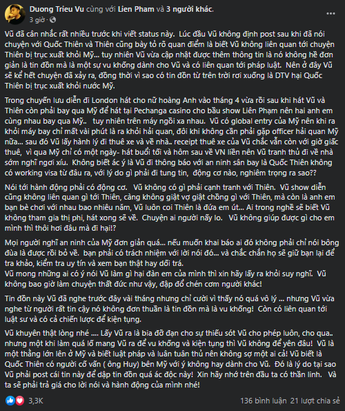 Bài chia sẻ dài của Dương Triệu Vũ đập tan tin đồn anh 'hãm hại' Quốc Thiên