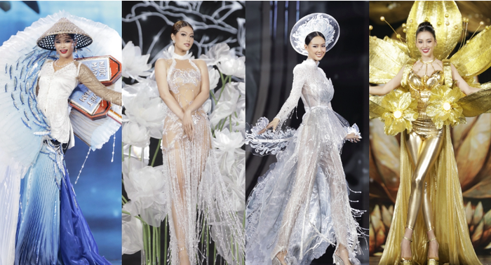 Các Hoa, Á hậu cùng các thí sinh Miss Grand Vietnam trình diễn các trang phục lấy cảm hứng từ văn hóa dân tộc. 