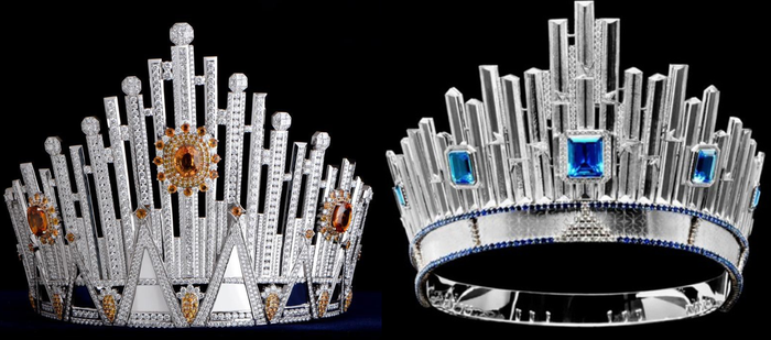 Những thanh đứng của vương miện Hoa hậu Ngọc Châu được lấy cảm hứng từ vương miện Hoa hậu Hoàn vũ quốc tế.