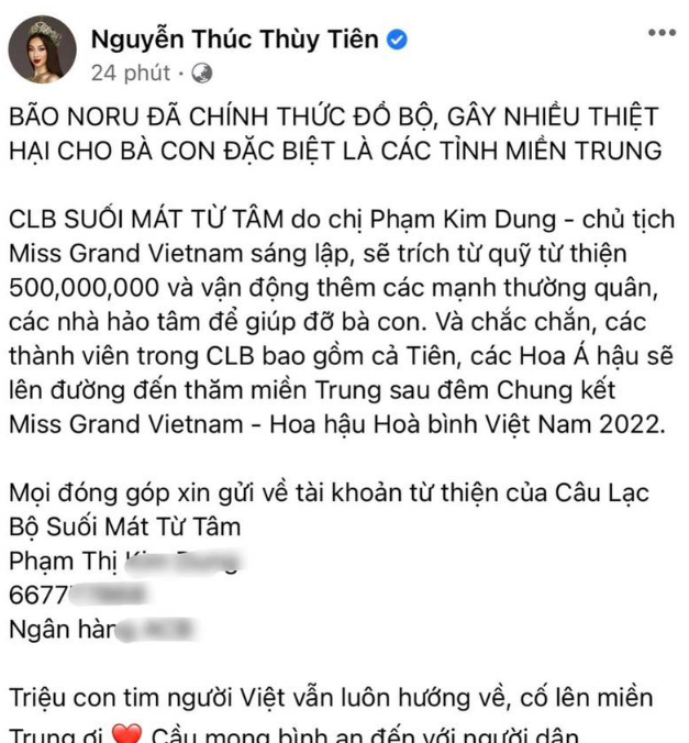 Bài viết của Hoa hậu Thùy Tiên nhận được nhiều sự quan tâm của cư dân mạng.