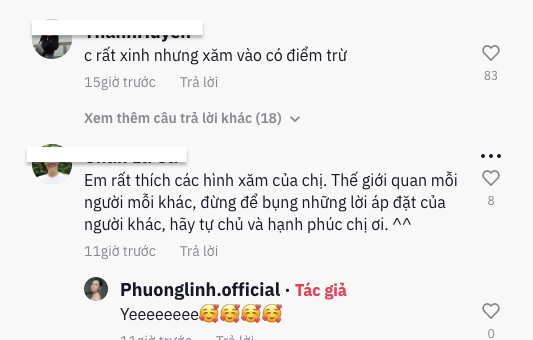 Phương Linh đáp trả mọi ý kiến trái chiều về những hình xăm trên cánh tay.