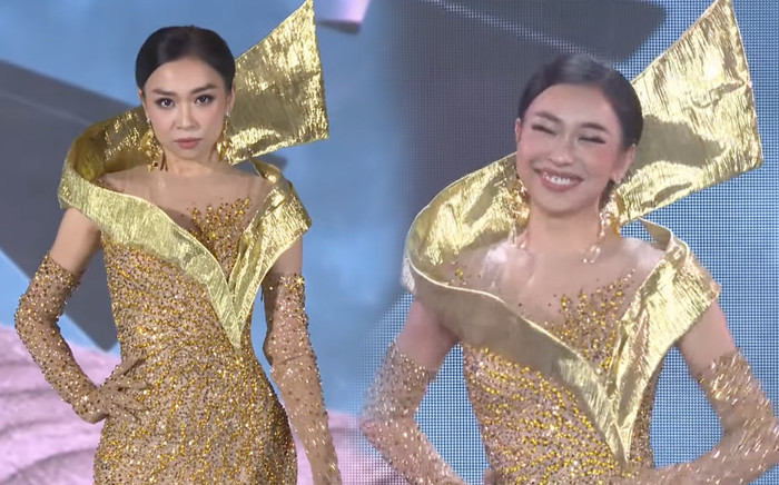 Khán giả chưng hửng khi nhìn thấy đầm dạ hội của Nguyên Thảo: Khác xa bản vẽ, catwalk còn 'xu' Ảnh 2