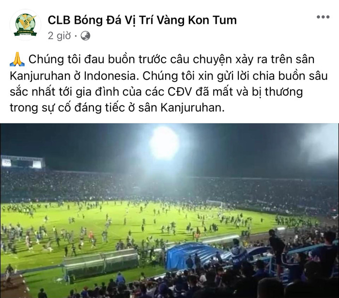 Bóng đá Việt Nam đã chia buồn và cầu nguyện cho CĐV Indonsesia. Ảnh chụp màn hình
