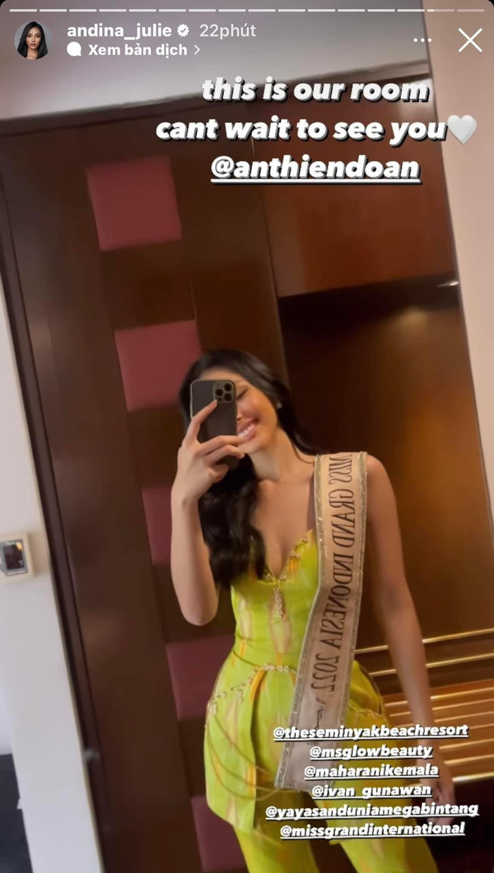 Bài đăng của Miss Grand Indonesia - bạn cùng phòng của Đoàn Thiên Ân tại cuộc thi năm nay.