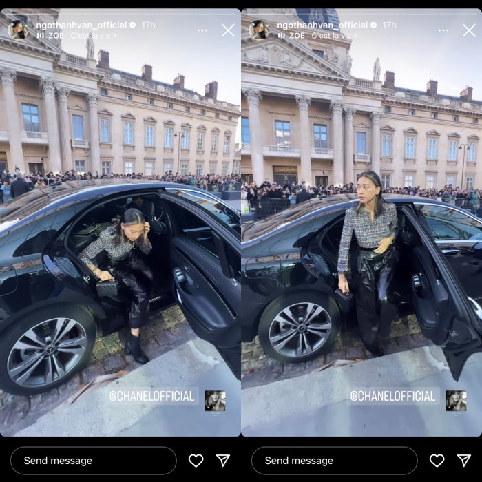 Đến dự buổi biểu diễn của Chanel, khi vừa xuống xe Ngô Thanh Vân trở thành tâm điểm của ống kính.