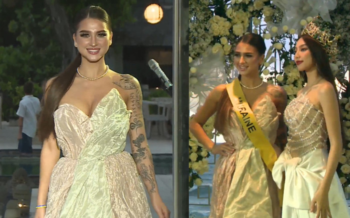 Hoa hậu Ukraine gây choáng với cánh tay đầy hình xăm: Đứng cạnh Thùy Tiên nhan sắc vẫn nổi bần bật Ảnh 2