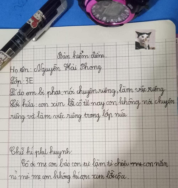 Bản kiểm điểm khiến dân mạng cười ngất bởi phần Chữ ký của phụ huynh