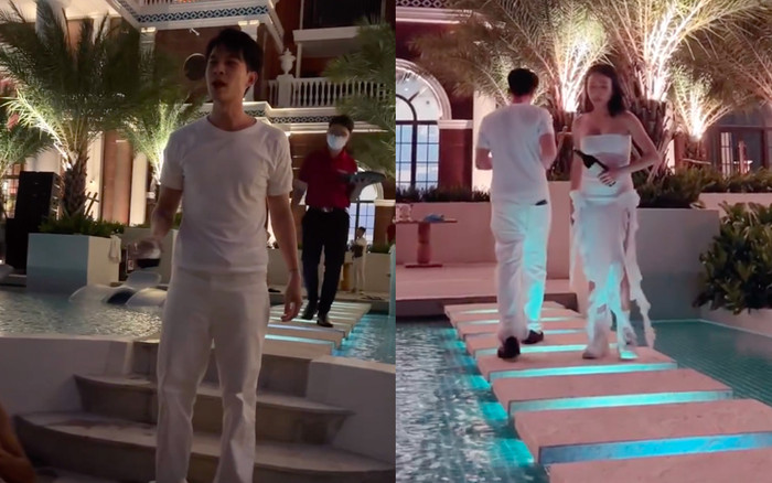 Diệu Nhi - Anh Tú vật vờ sau tiệc chia tay độc thân: Nàng catwalk giữa hồ bơi, chàng 'mò' đường về phòng Ảnh 2