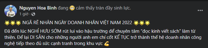 Shark Bình ẩn ý chuyện nghỉ hưu sớm trên trang cá nhân. 