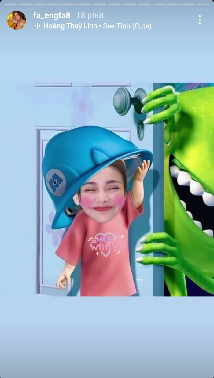 Hoa hậu Engfa sử dụng phiên bản được phối lại với phong cách dễ thương, phù hợp với bức hình cô đăng tải.