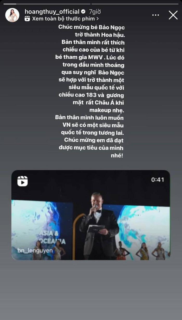 Hoàng Thùy bày tỏ sự yêu thích với người đẹp sinh năm 2001