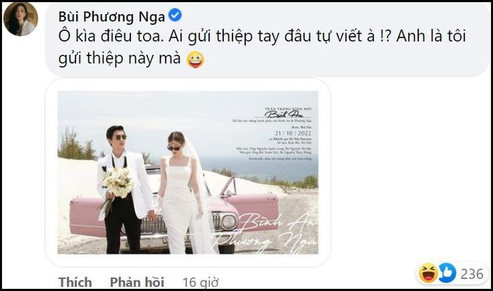 Phương Nga 'phản bác' cho rằng đây mới chính là thiệp mời dành cho Bình An.