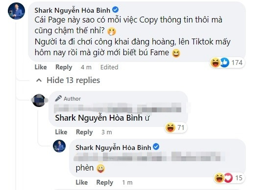 Shark Bình chê Admin của nhóm An-ti Phương Oanh 'phèn'