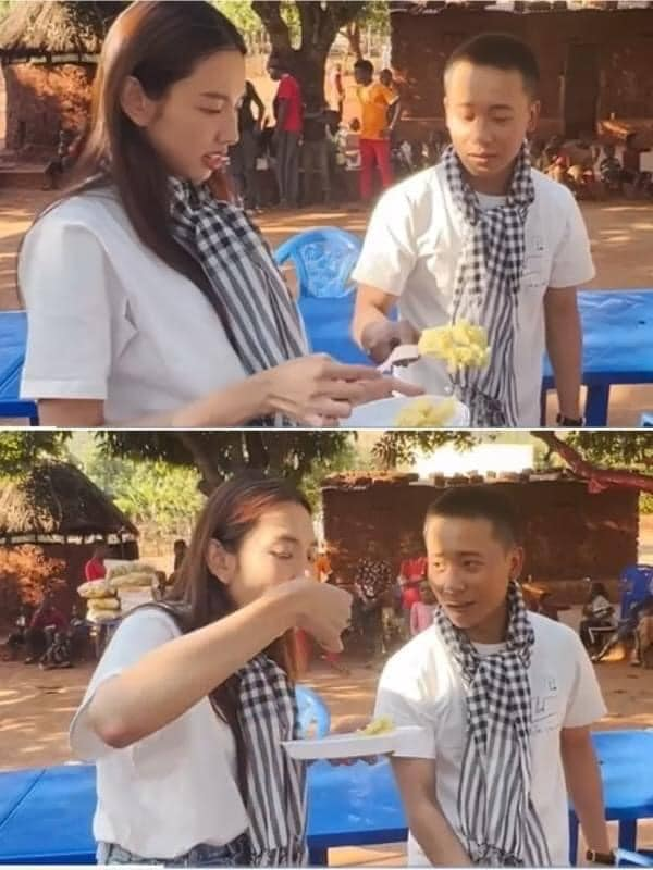 Thùy Tiên thưởng thức món ăn mới trong chuyến thiện nguyện ở châu Phi cùng team Quang Linh Vlog