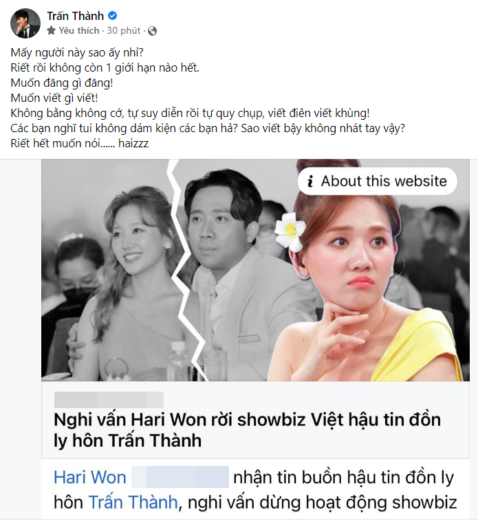 Chia sẻ mới đây của Trấn Thành.