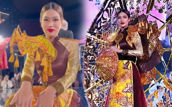 Thiên Ân khoe 'gãy hết móng tay' vì trang phục dân tộc bị 'đứng kim' trên sân khấu Miss Grand Ảnh 2