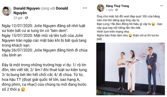Phía Hoa hậu Thùy Tiên tố 2 tài khoản Donald Nguyen và Đặng Thùy Trang sử dụng hình ảnh của hoa hậu trái phép trên mạng xã hội và có nhiều lời lẽ vu khống nàng hậu