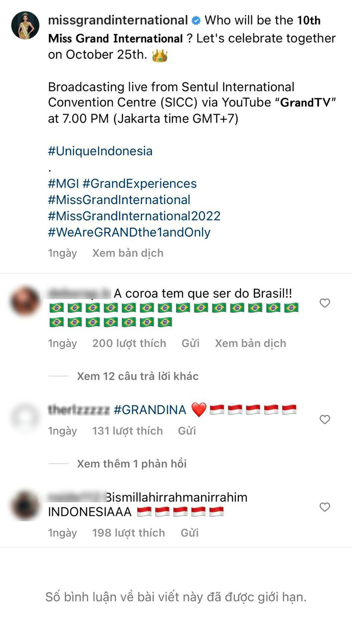 Miss Grand hạn chế bình luận trong suốt quá trình diễn ra.