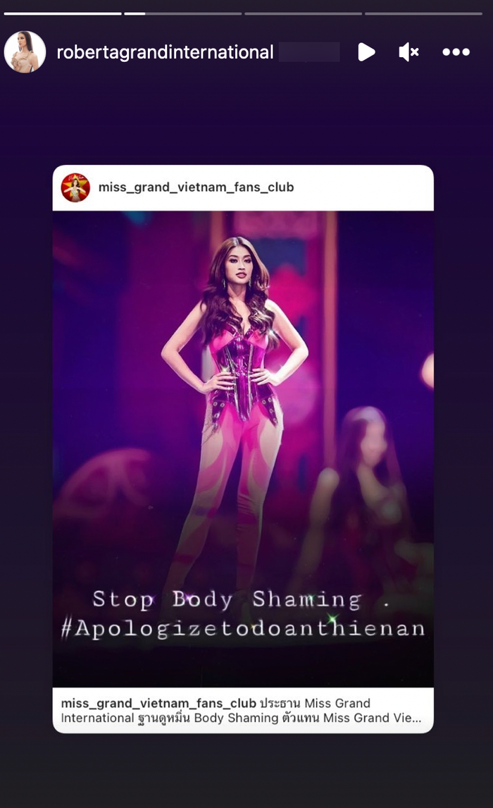 Instagram chính thức của người đẹp 19 tuổi từng chia sẻ một bài đăng có nội dung yêu cầu ông Nawat phải xin lỗi Thiên Ân.&nbsp;