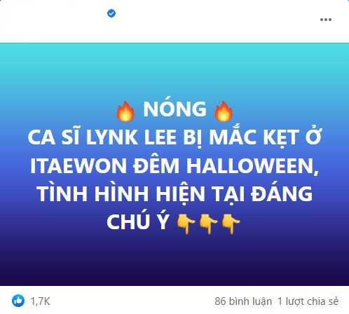 Bài viết đưa thông tin Lynk Lee có mặt ở Itaewon khiến một bộ phận khán giả vô cùng hoang mang