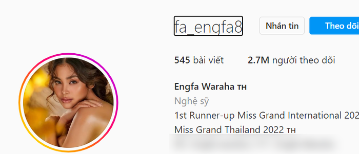 Lượt người theo dõi trên trang của Engfa cũng gấp 4 lần so với Tân Hoa hậu Isabella Menin.