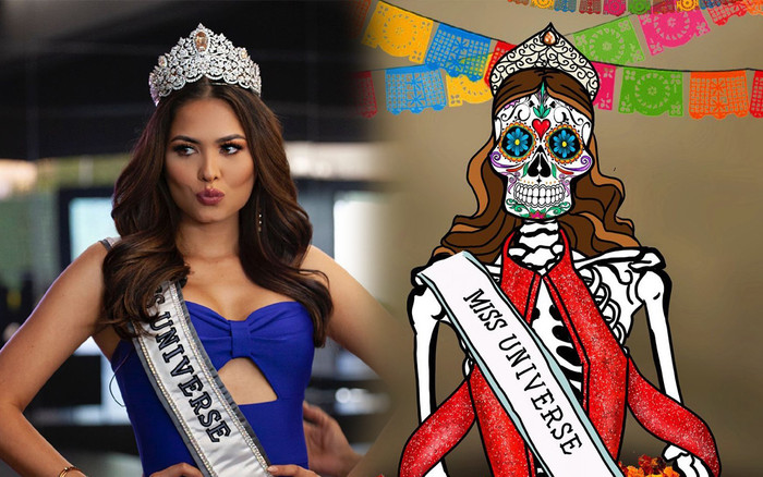 Miss Universe 2020 Andrea Meza bất ngờ được fan tặng hình vẽ... bộ xương, lý do vì sao? Ảnh 2