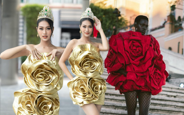 Thiên Ân thần thái rạng ngời với đầm hoa hồng lạ mắt, fan 'réo gọi' Valentino Ảnh 2