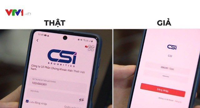 Hình ảnh thật và hình ảnh giả mạo website Công ty Cổ phần chứng khoán kiến thiết Việt Nam.