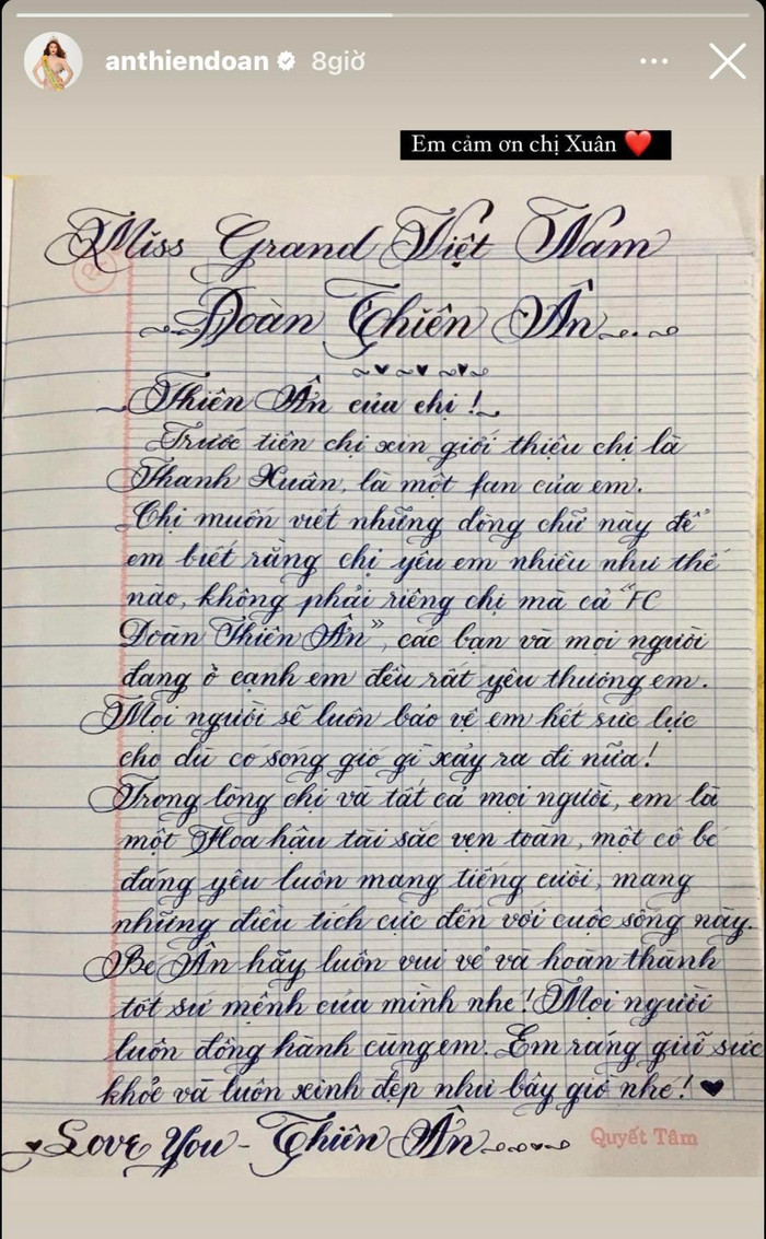 Đoàn Thiên Ân rưng rưng nhận được bức thư tay của người hâm mộ gửi đầy xúc động Ảnh 1