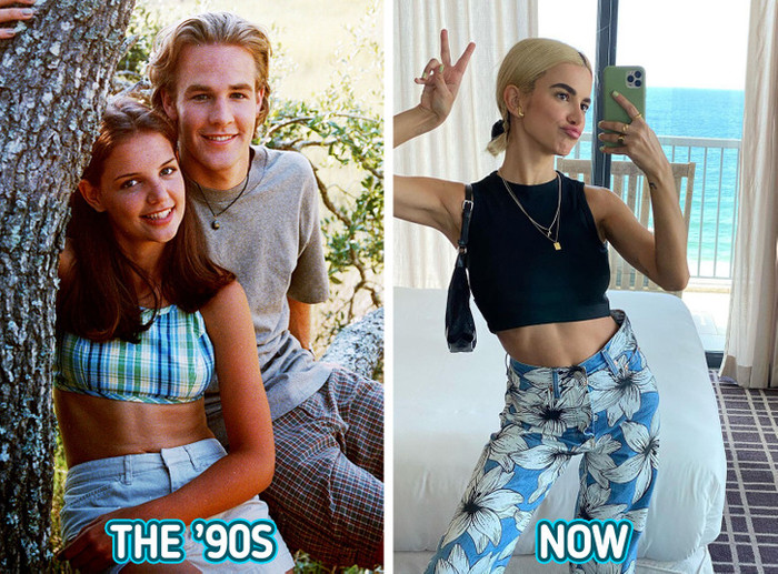 Thời trang của những năm 90 mang lại cảm giác tự do cho người mặc. Áo crop top là một item thể hiện rõ tinh thần này. Bạn có thể dễ dàng kết hợp áo crop top với quần lưng cao, quần yếm, váy, quần legging.