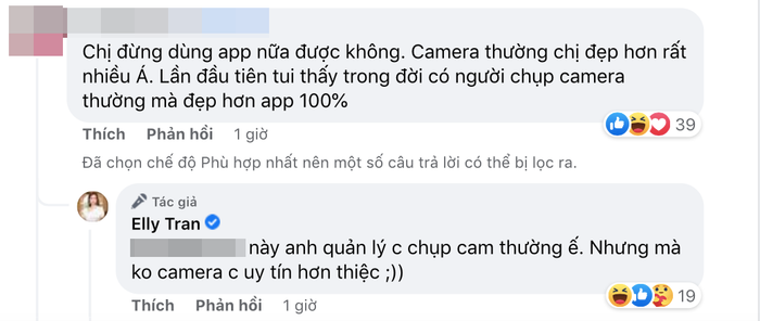 Bình luận của một netizen và phản ứng bất ngờ của Elly Trần.