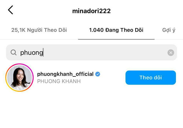 Tân Hoa hậu Trái Đất 2022 theo dõi Phương Khánh trên Instagram cá nhân.