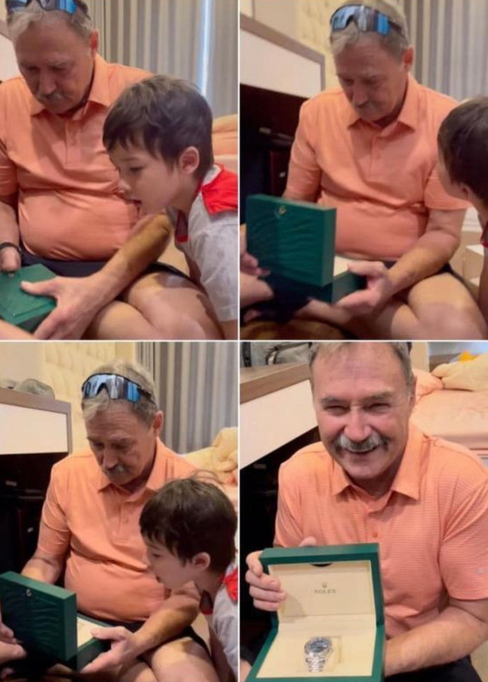 Mặc dù lâu ngày không gặp ông nhưng bé Max rất tình cảm với ông nội.