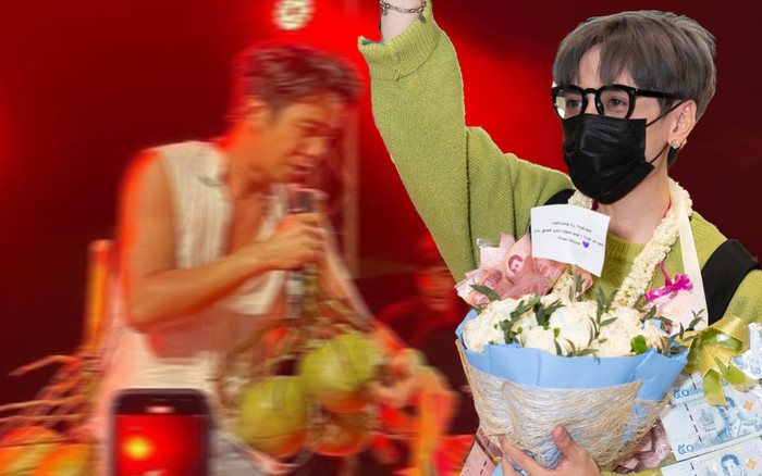Khác với Quang Hùng MasterD, nam ca sĩ Thái Lan bất ngờ được khán giả tặng cá, sầu riêng trên sân khấu Ảnh 2