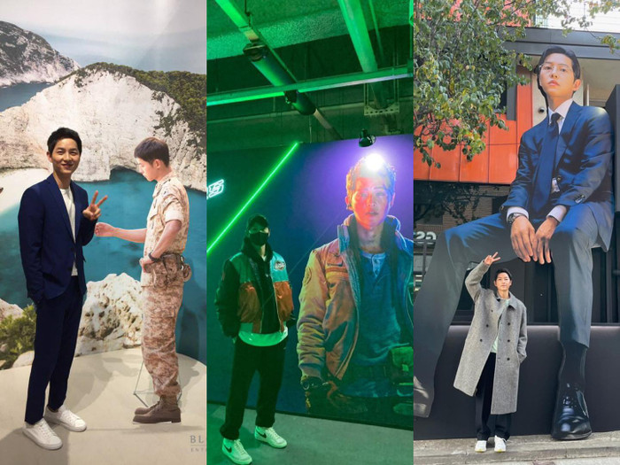 Từ Hậu duệ mặt trời cho đến Vincenzo, Song Joong Ki đều chụp hình với tạo hình nhân vật của mình.