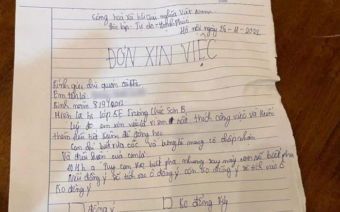 Bé lớp 5 viết đơn xin việc khiến netizen 'tan chảy': 'Con chỉ biết rửa cốc, bưng bê mong cô chấp nhận' Ảnh 2