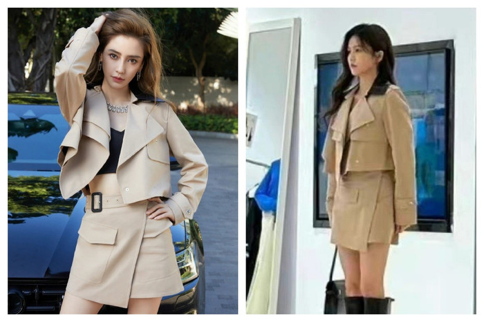 Cùng một kiểu váy nhưng Bạch Lộc mặc kém sang hơn hẳn Angelababy. 