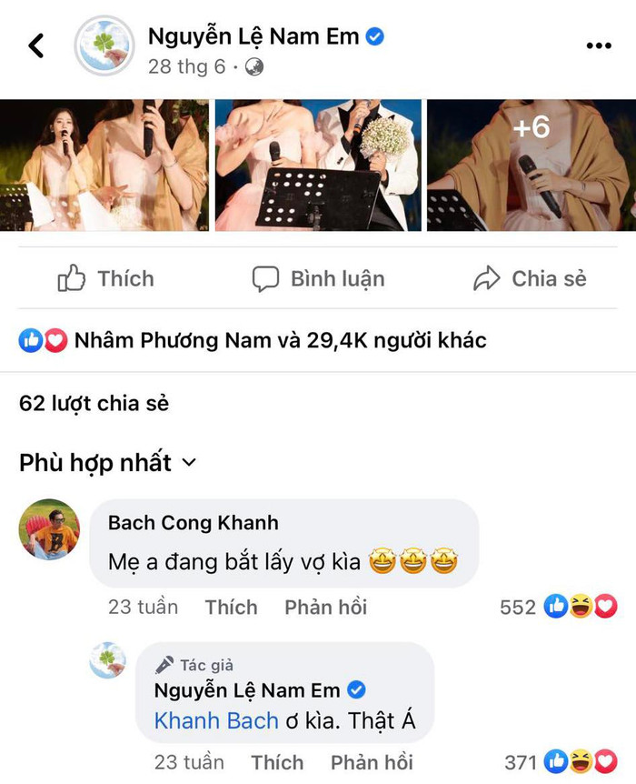 Bạch Công Khanh và Nam Em từng có không ít lần tương tác một cách thân thiết trên facebook