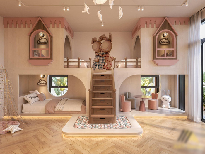 Phòng ngủ với tông hồng cực đáng yêu của các thiên thần nhỏ