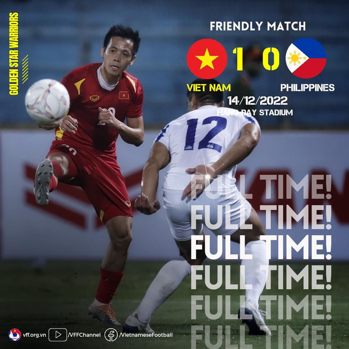 Đến phút bù thứ 2, Văn Quyết tạt bóng đập chân hậu vệ Philippines  đổi hướng đi vào lưới. Việt Nam thắng chung cuộc 1-0.